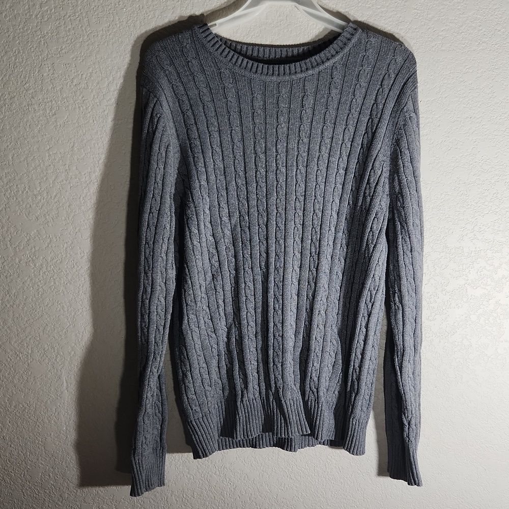 Croft & Barrow Sweater Womens Size XL Cable Knit Gray Ribbed Sleeves Hem Top